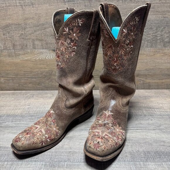 Ariat Ardent Brown Leather Floral Embroidered Western Boots Women's Size 8